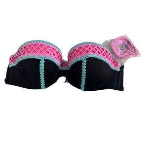 Shade & Shore Womens Swimsuit Top Size 34B Black Pink Removable Strap New
